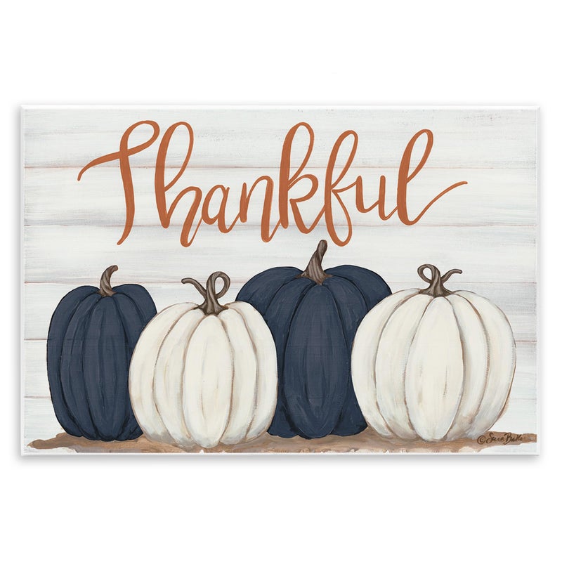 Stupell Industries Autumn Farm Pumpkin Harvest with Thankful Phrase Wall Plaque Art Design by Sarah Baker - Image 1